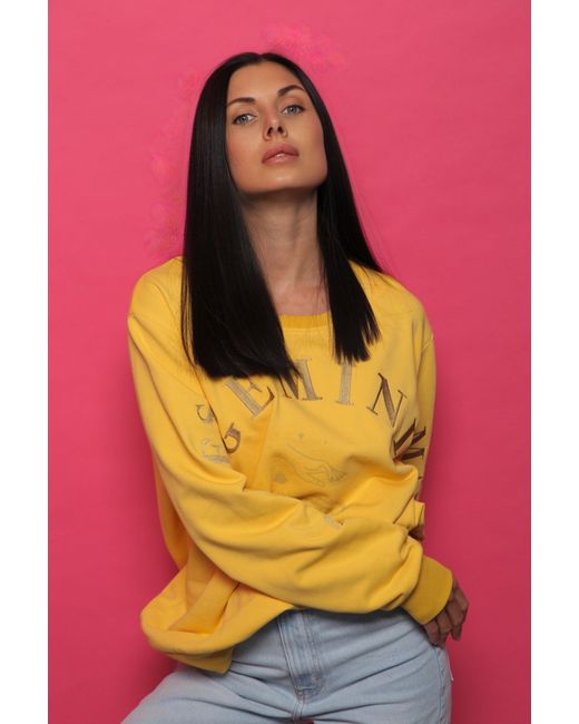 Miracles Manifester Yellow Oversized Embroidered Gemini Sign Sweatshirt
