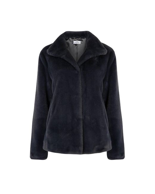 ISSY LONDON Blue Ava Lighterweight Faux Fur Jacket Slate