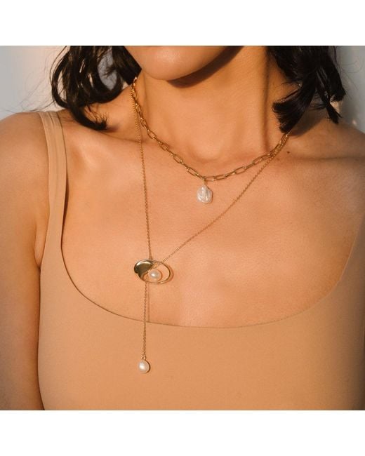 Lait & Lune Metallic Talise Pearl Lariat Necklace