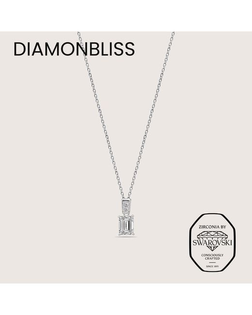 Diamonbliss Metallic Embellished With Swarovski Plated Emerald Cut Solitaire Drop Pendant Necklace, One And Half Carats