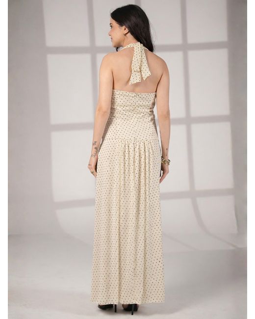 Rose & Nancy White Neutrals Sophi Polka Dot Print Halter Neck Maxi Dress