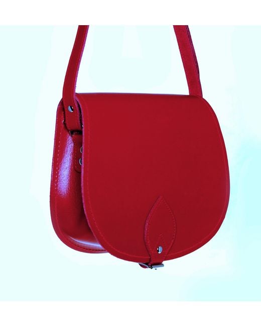 Zatchels Red Handmade Leather Small Saddle Bag
