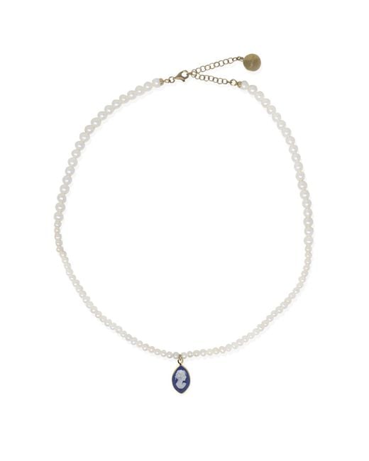 Vintouch Italy Metallic Isabella Pearl And Blue Cameo Necklace