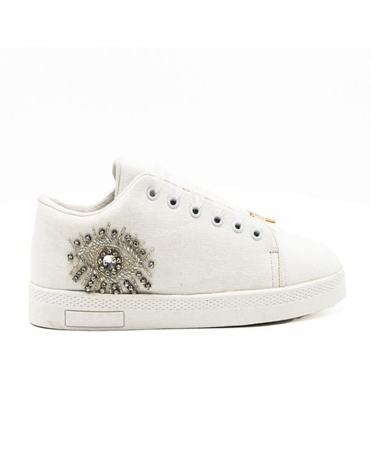 Rettrose White Gabriella Luxury Canvas Handmade Embellished Tennis Shoe