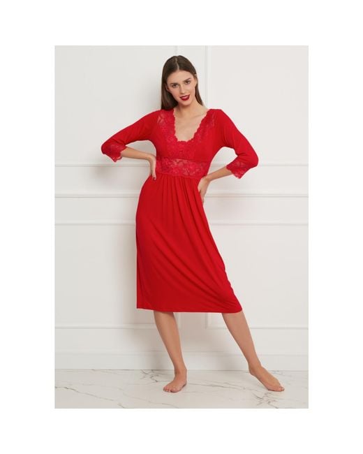 Oh!Zuza Red Midi Viscose Nightgown