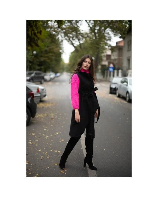 IZABELA MANDOIU Black Vest With Asymmetrical Lines And With Belt