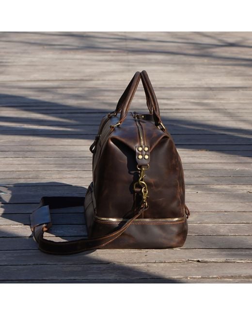 Touri Brown Leather Weekend Bag With Suit Compartment for men