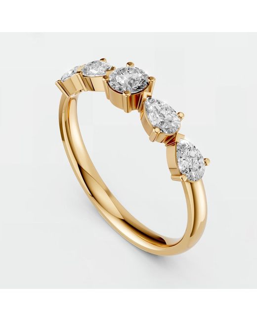 Aya Fine Jewelry Metallic Pear & Round Lab Diamond Five Stone Stackable Wedding Band Ring
