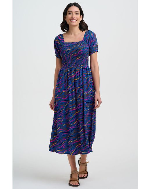 Sugarhill Blue Jolene Shirred Midi Dress Bright, Jazz Waves