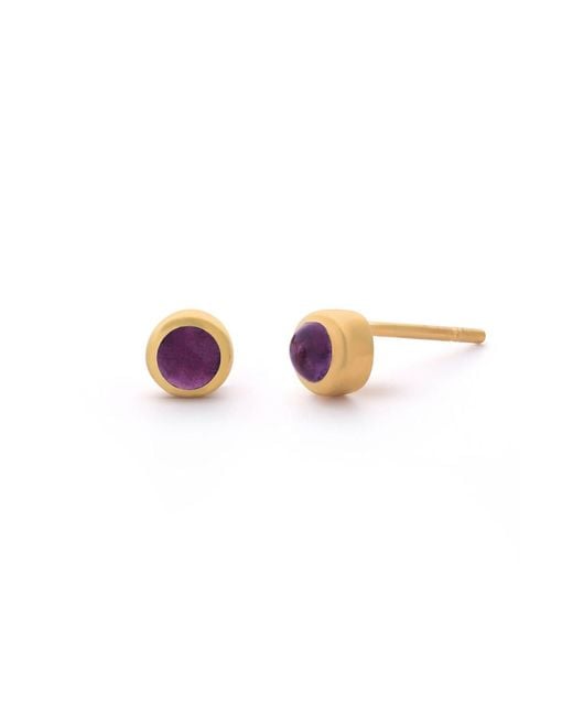 Nellou Jewellery Pink Amethyst Gem Dot February Birthstone Earrings Plated Sterling