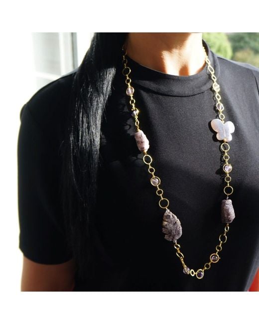 Way to Chic Metallic One Of A Kind Amethyst & Agate Chain Necklace