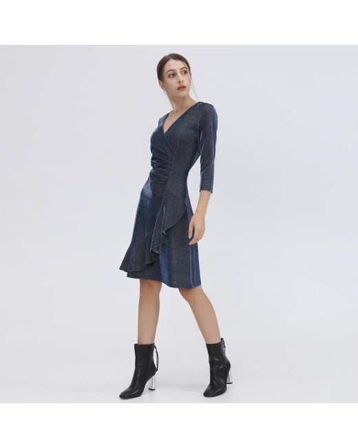Smart and Joy Black Cross-Heart Fit-And-Flare Tiered Ruffle Shiny Dress