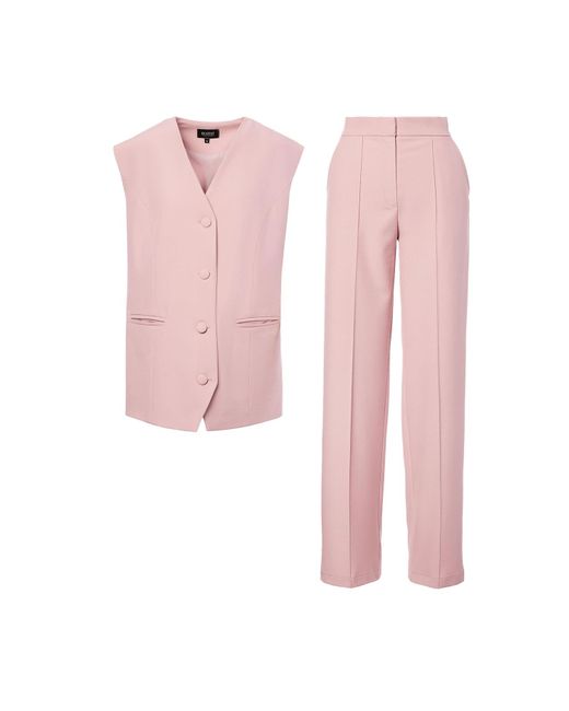 BLUZAT Pastel Pink Suit With Oversized Vest And Stripe Detail Trousers