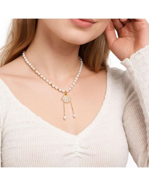 My Little Nature Metallic Freshwater Pearls Necklace With Plated Natural Seashell