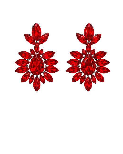 Maison De Gala Red Ruby Sunburst Cluster Earrings