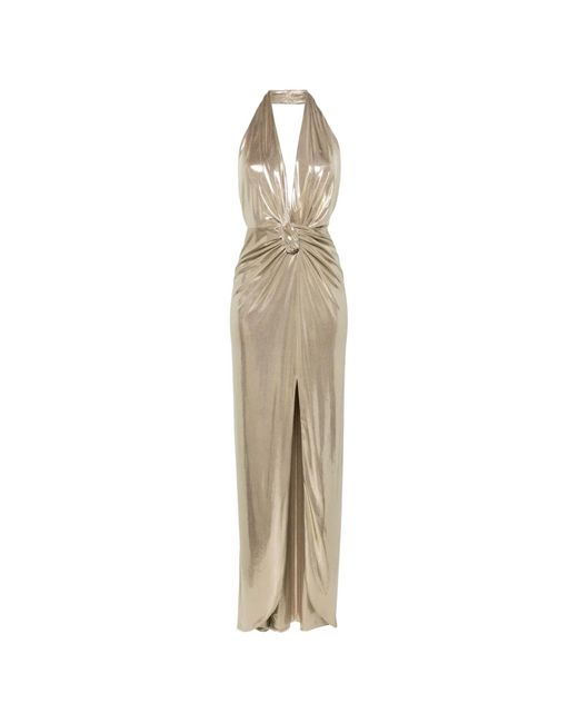 Nissa Natural Backless Lamé Maxi Dress