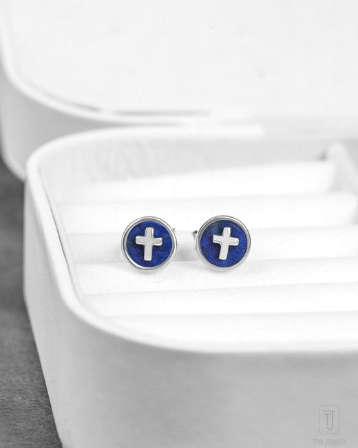 The Jewelz Blue Lapis Horizon Cross Studs For for men
