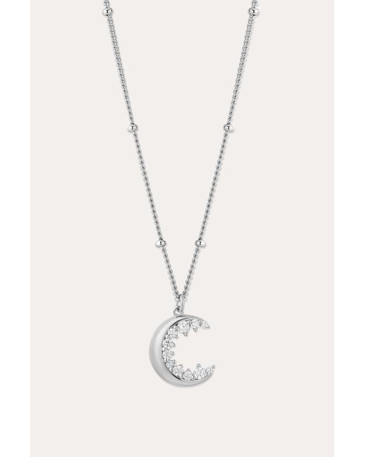 Vanhi Metallic Crescent Moon Crystal Charm Beaded Necklace