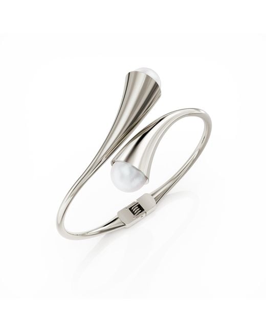 Linda Fiore Metallic Bella Bangle With Large Freshwater Pearls