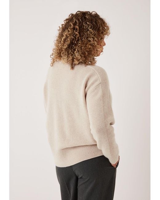Loop Cashmere White Neutrals Cashmere Longline Crew Neck Sweater