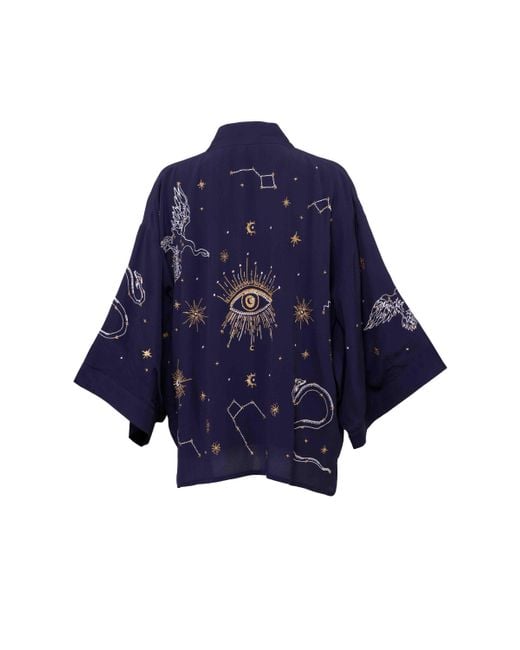 Artemis Muse Blue Cosmos Embroidered, Ivory & Fully Lined Short Kimono