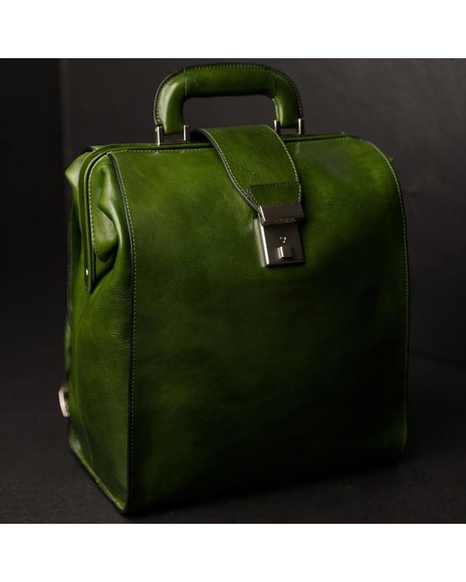 Time Resistance Green Leather Backpack for men