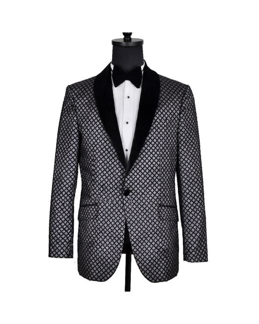 DAVID WEJ Black Washington Jacquard Velvet Shawl Lapel Blazer for men