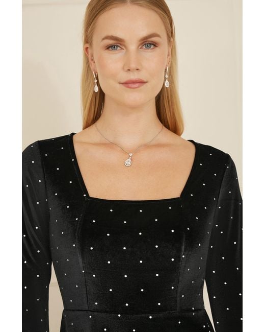 Yumi' Black Skater Dress With Diamantes & Long Sleeve