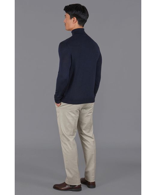 Paul James Knitwear Blue Extra Fine Merino Wool Weston Roll Neck Jumper for men