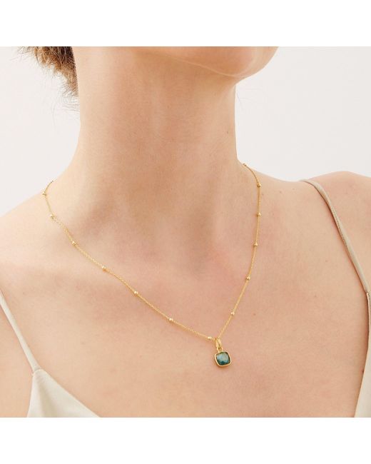 Spero London Metallic Sterling Natural Square Pendant Necklace With Beaded Chain