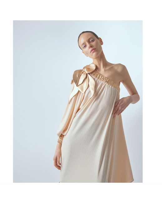 Julia Allert Natural Luxury Elegance One-sleeve Long Dress Rib Knit Peach Gold