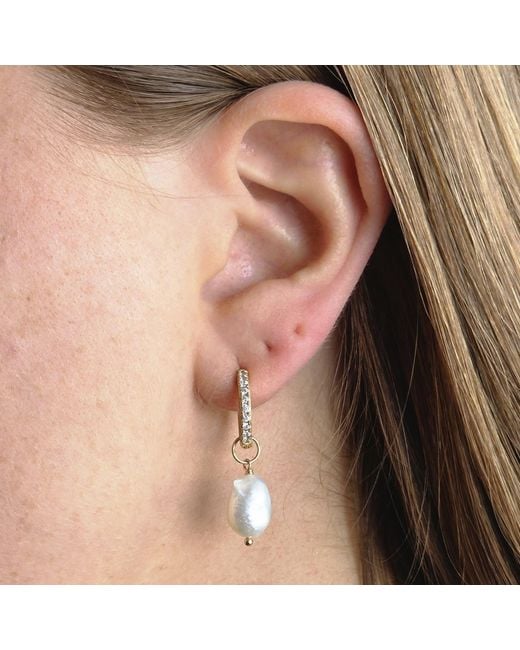 Scream Pretty White Large Sparkle Huggie Earrings With Baroque Pearl