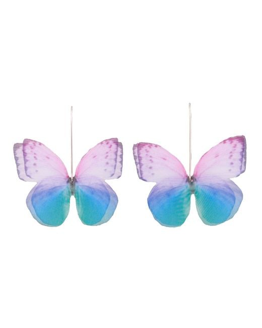 Oana Savu Blue Silk Butterflies Earrings Sterling Wire Dangle Drop Jewelry