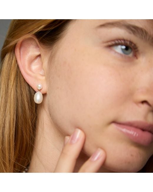 Pearls of the Orient Online White Gratia Button Cultured Freshwater Pearl Stud With Teardrop Earrings