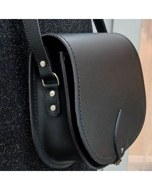 Zatchels Black Handmade Leather Saddle Bag Large