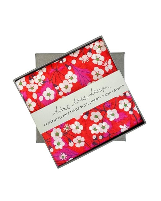 Lime Tree Design Red Single Boxed Hanky Made With Liberty Fabric Mitsi for men