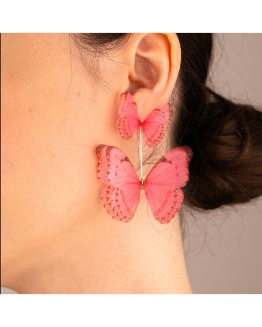 Oana Savu Pink Hot Silk Butterfly Earrings Sterling Fairy Jewelry