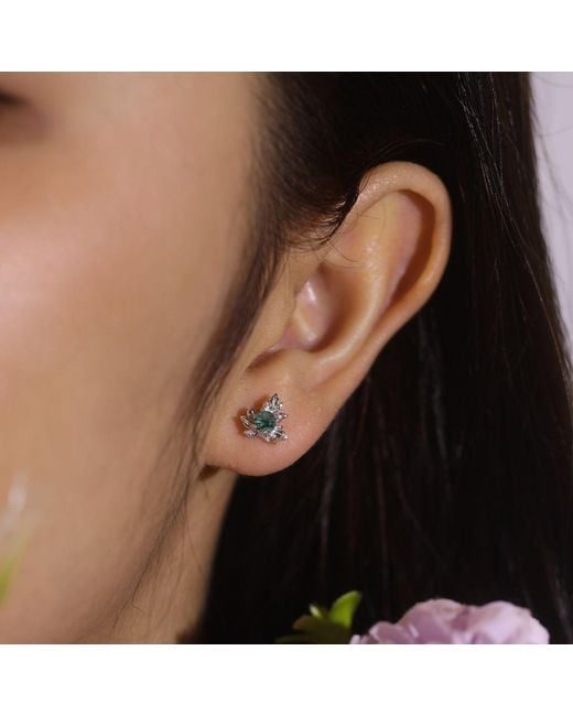 Azura Jewelry New York Blue Frosted Fern Moss Agate Stud Earrings Vermeil