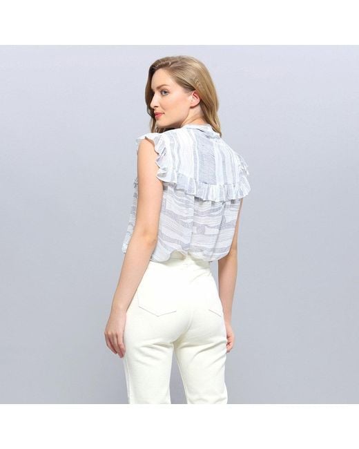 Smart and Joy White Linear Wave Print Ruffle Top