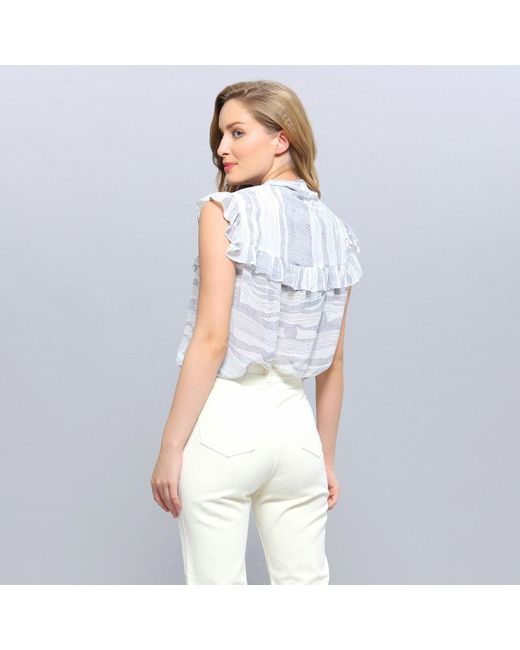 Smart and Joy White Linear Wave Print Ruffle Top
