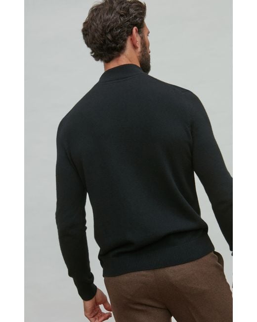 Paul James Knitwear Black Lightweight Merino Cashmere Tristan Mock Turtle Neck Jumper for men