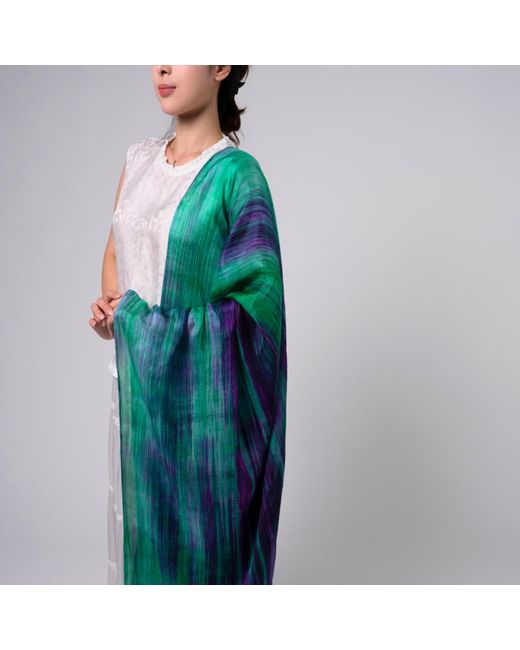 Silk and Bears Green Emerald & Brushstroke Silk Scarf – Hand-Dyed Mulberry Silk
