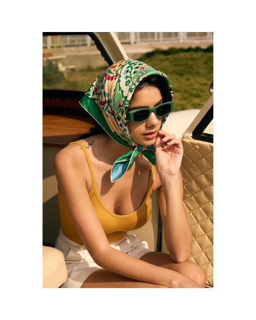 Jessie Zhao New York Green Double Sided Silk Scarf Of Garden