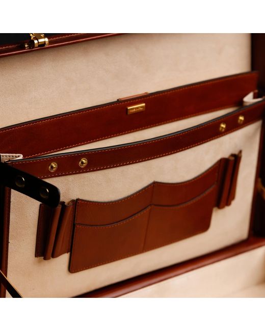 Time Resistance Brown Cognac Leather Attaché Case Briefcase for men