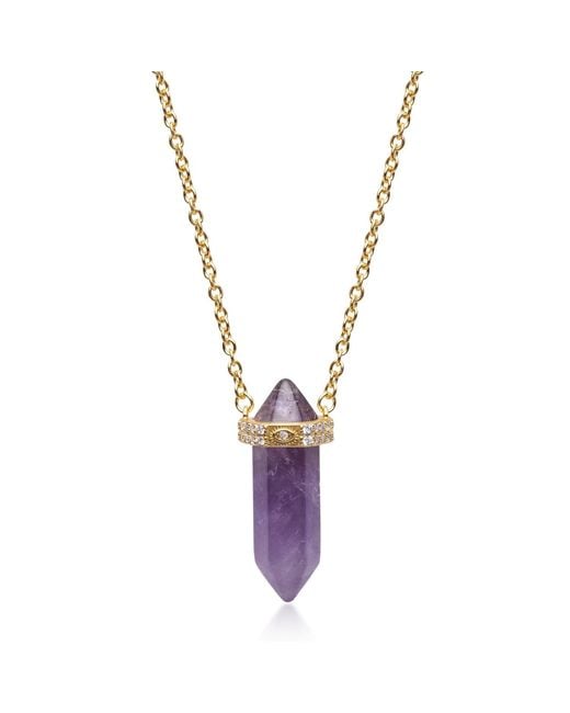 Nialaya Metallic Sterling Amethyst Crystal Necklace With Engraved Evil Eye Detail