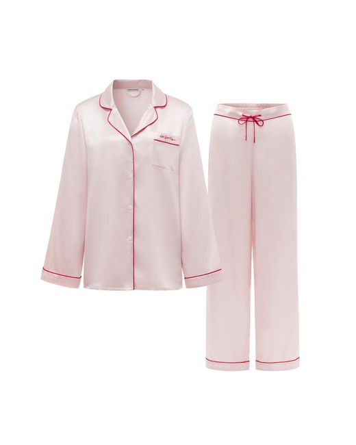 NOT JUST PAJAMA Pink Little Heart Classic Silk Pajama Long Set