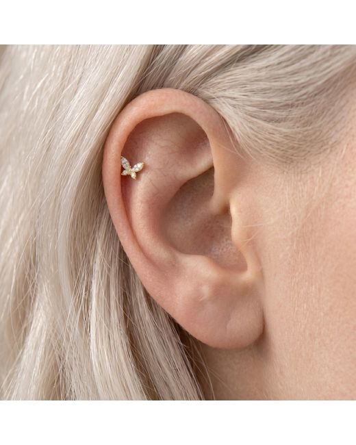 Zahav Jewelry Metallic 14K Solid 18G 8Mm Butterfly Cz Internally Threaded Flat Back Stud