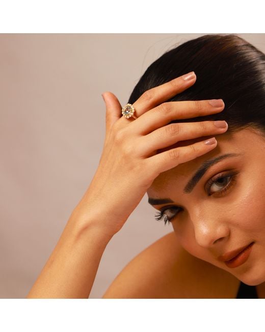 GEM BAZAAR Metallic Diana Topaz Pearl Ring