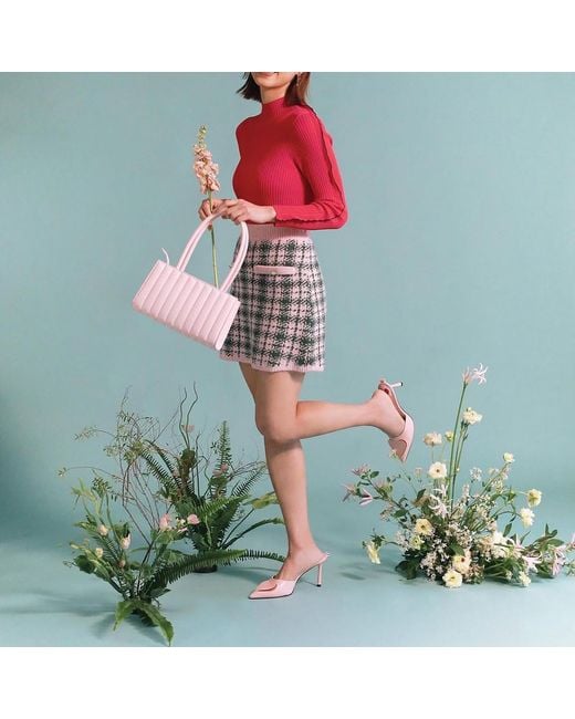 Arto. Pink Two Tones Ribs Mock Neck Top