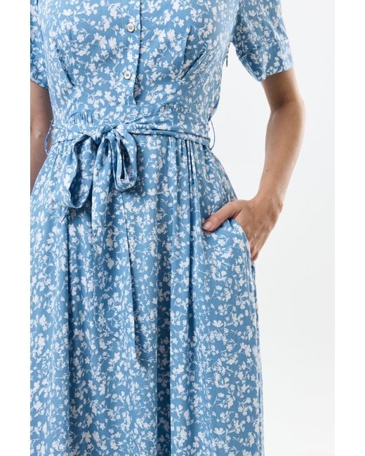 Louche Blue Inesa Negative Floral Print Short Sleeve Midi Shirt Dress